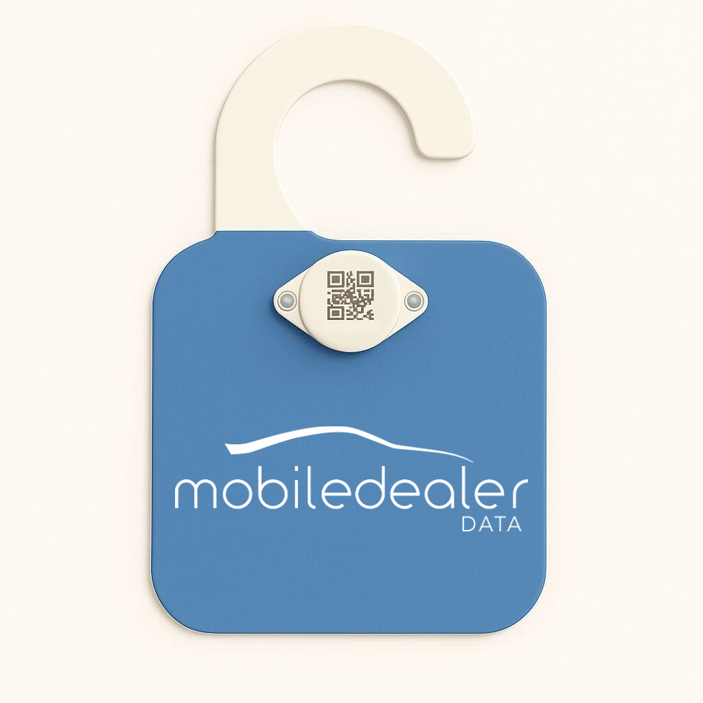MDD digital hang tag — the GPS-tracked placard that replaces a paper hang tag on the mirror