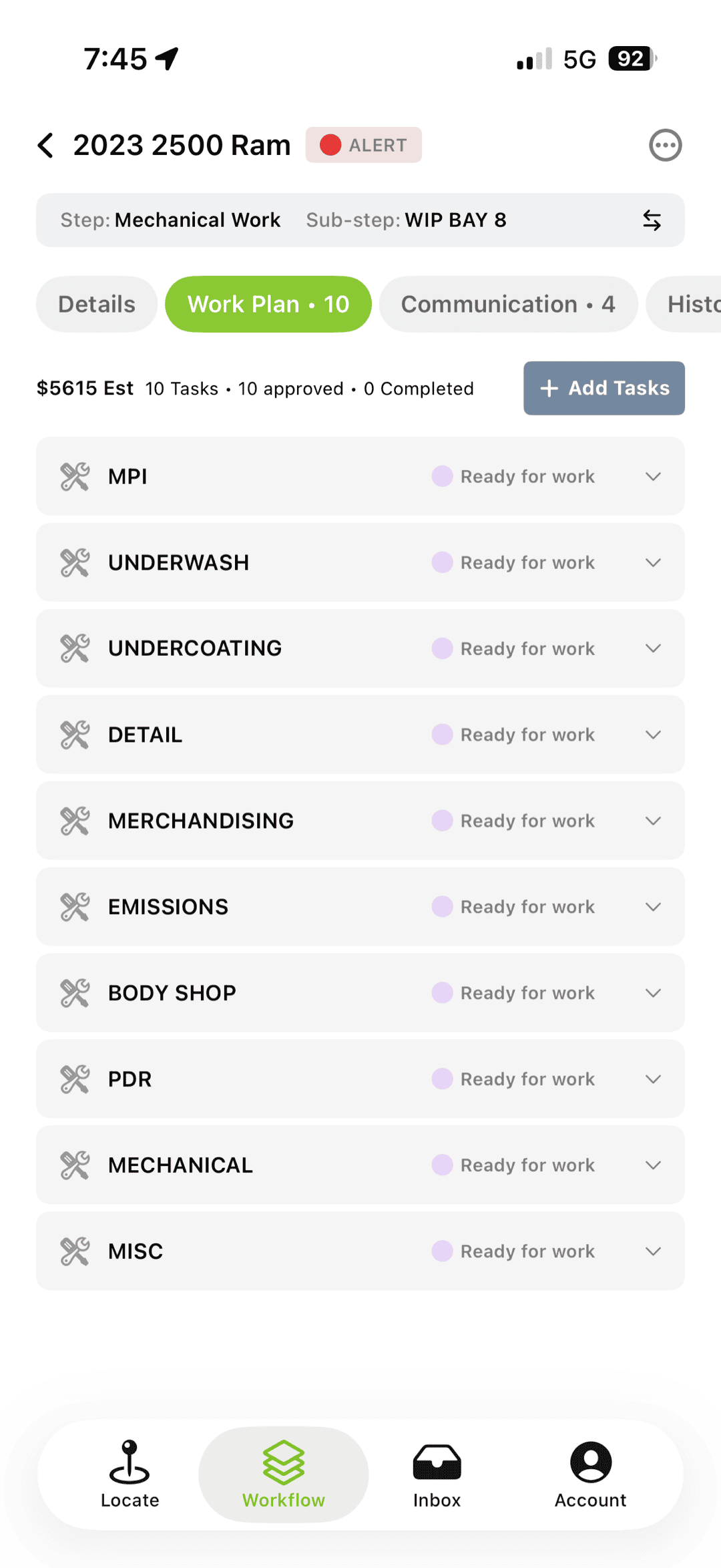 MDD mobile app showing the day's work plan on a phone