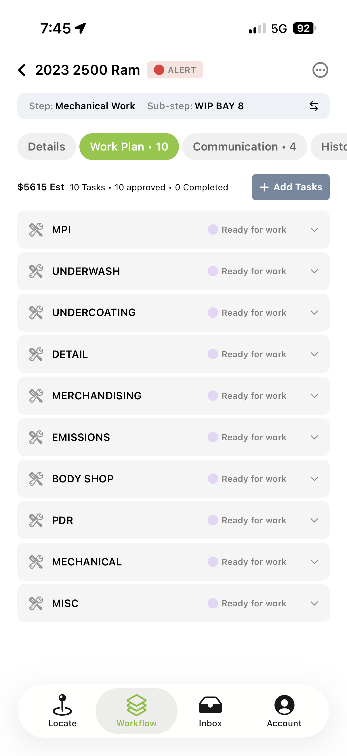 MDD mobile app showing the day's work plan on a phone