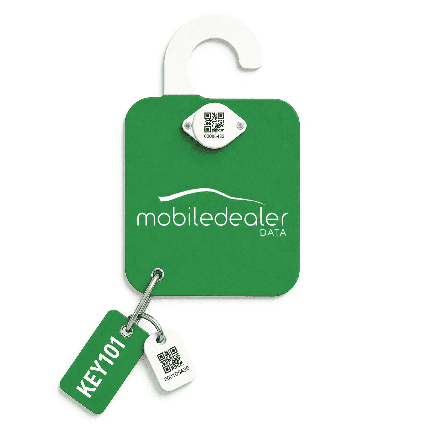 MDD window placard with a Bluetooth tracking tag and a numbered key tag on a ring